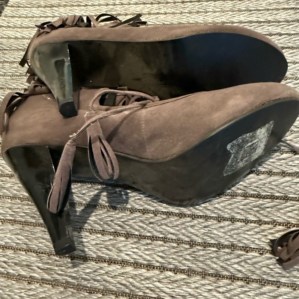 Urban Outfitters Brown Suede Lace-Up Heeled Pumps